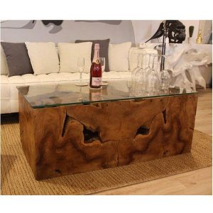 Mesa de centro de raíz de teca